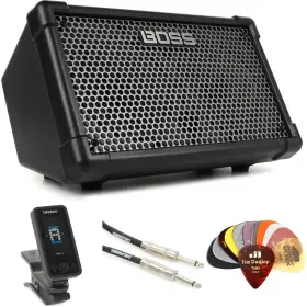 Cubes2blkesbun Boss Cube Street 2 - 2x6.5 Inch 10-watt Battery Powered Combo Amp Essentials Bundle