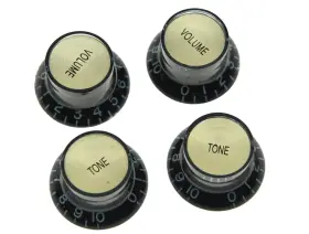 Dopro 647731180436 Set Of 4 Lp Guitar Reflector Knobs Black With Gold Cap