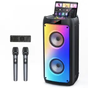 Hwwr 797442540224 Karaoke Machine With 2 Wireless Microphones Portable Bluetooth Speaker For A