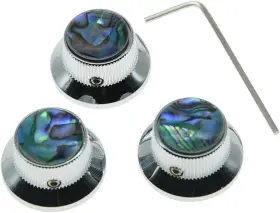 3xk1323 Kaish Set Of 3 Screw Abalone Top Chrome Guitar Bass Knobs Strat