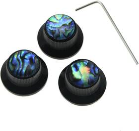 Kaish 3xk1324 Set Of 3 Screw Abalone Top Black Guitar Bass Knobs Strat