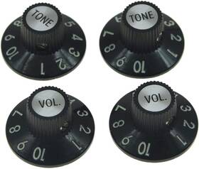 Kaish 753263414076 Set Of 4 Witch Hat Knobs With Screw 1/4 Inch Guitar Bass Small Black