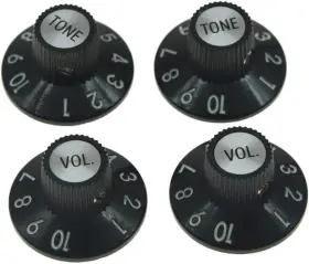 Kaish 753263414076 Set Of 4 Witch Hat Knobs With Screw 1/4 Inch Guitar Bass Small Black