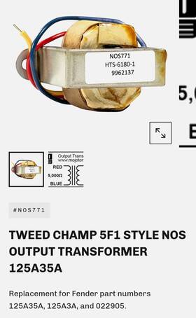Mojo 125a35a Tweed Champ 5f1 Style Nos Output Transformer Nos771