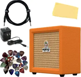 Orange 660845721289 Crush Mini Guitar Combo Amplifier Bundle With Power Supply Instrument Cable