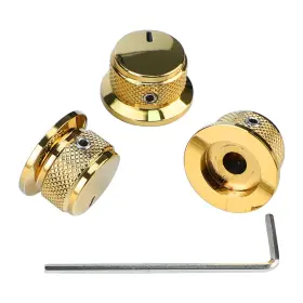 C-mgz-gd-3 Ovsal 3pcs Electric Bass Guitar Metal Knobs Flat-top Hat-shaped 3 Piece Gold