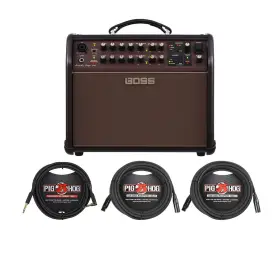 Bossacs-livek1 Roland Boss Acoustic Singer Live 60-watt Bi-amp Amplifier With Instrument Cables Bundle