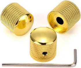 Yq0620 Swhmc 3pcs Metal Volume Tone Dome Guitar Speed Control Knurled Shaft Pots Gold