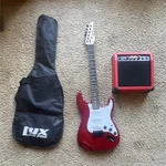 Lyxpro Red Solid Electric Guitar 6 String With Gig Bag & Amplifier Set Open. Price: $80.31.