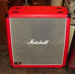 Super Red Tolex Marshall G12-412A Mg Speaker Cab W/ 12" Celestions Used. Price: $450.00.